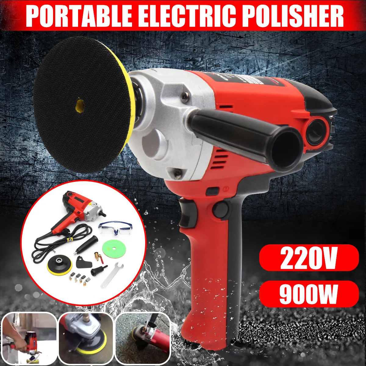 

220V 900W Portable Adjust Speed Variable Polisher Grinder 5000R/min For Concrete Marble Granite Car Care Polisher Waxing Cleaner