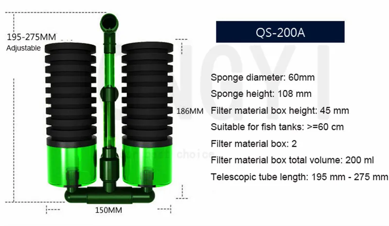 Пневматический биохимический фильтр всасывание для туалета Керамика аквариум фильтр QS-100 QS-200 QS-100A QS-200A - Цвет: QS 200A