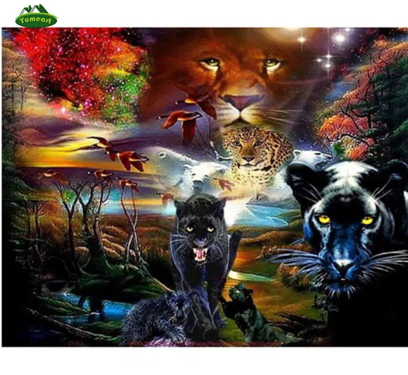 

Diamond Mosaic Diy Diamond Embroidery Panther And Its Friends Full Diamond Painting Cross Stitch Rhinestone Home Decoration Kits
