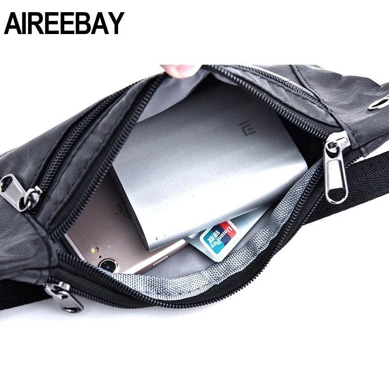 AIREEBAY Повседневная поясная сумка из искусственной кожи, мужская сумка для денег, телефона, поясная сумка, винтажный черный пояс для талии, маленькая дорожная сумка для мужчин