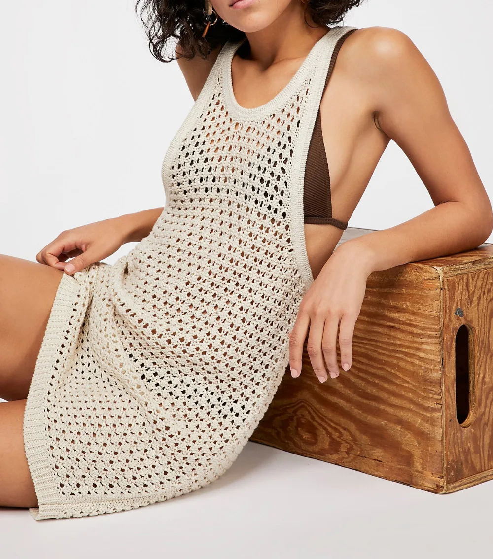 Sexy Knitted Beach Cover up Tunics for Beach Swimsuit Cover Ups Womens