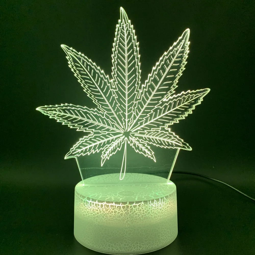 3D иллюзия светодиодный ночник лампа ботаника Конопля Марихуана офис бар комната декоративная лампа USB или батарея питание ночник