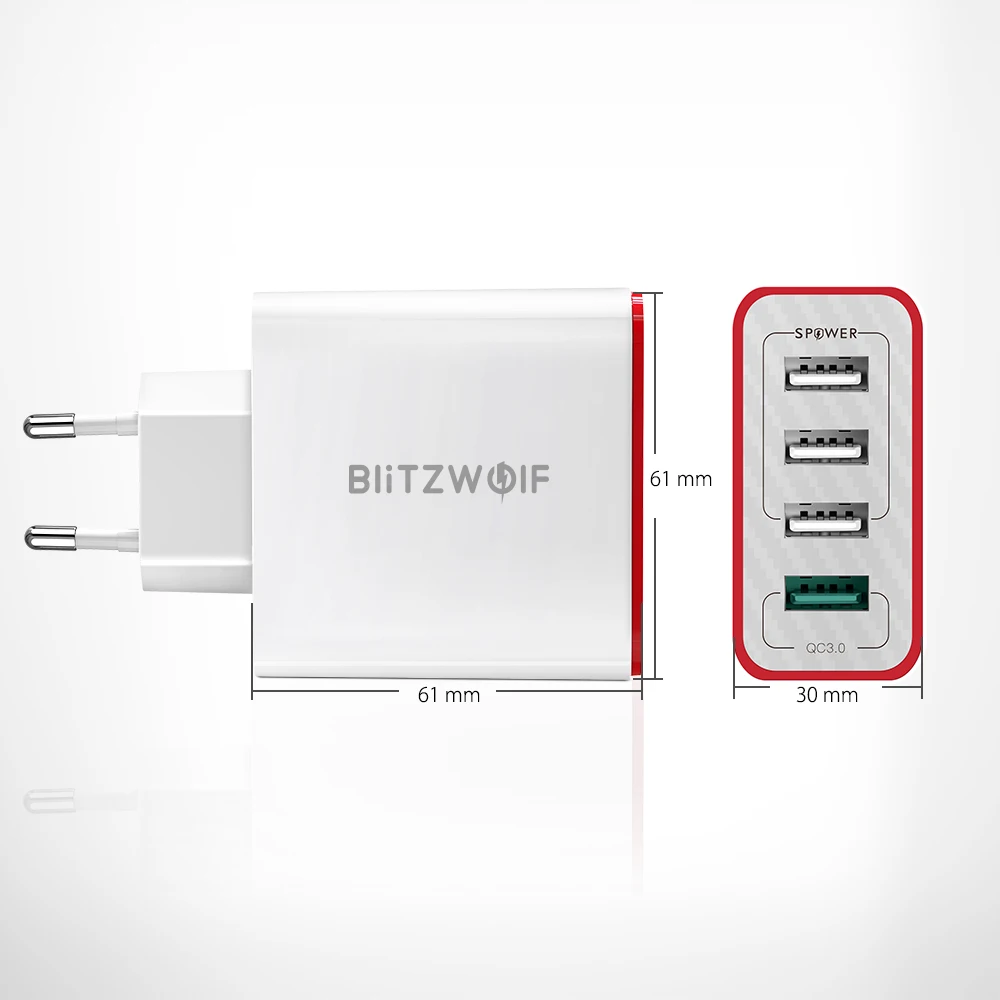 BlitzWolf 4 порта QC3.0 Быстрая зарядка EU Plug СВЕТОДИОДНЫЕ лампы высокой мощности 30 Вт 2.4A