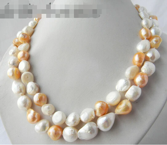 

FREE shipping12MM 41'' White Pink Baroque Freshwater Pearl Necklace