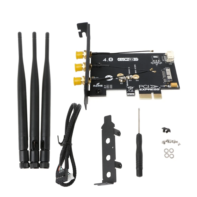 

WiFi + Bluetooth 4.0 Wireless Card To Mini PCI-E 1X Adapter For PC/Hackintosh