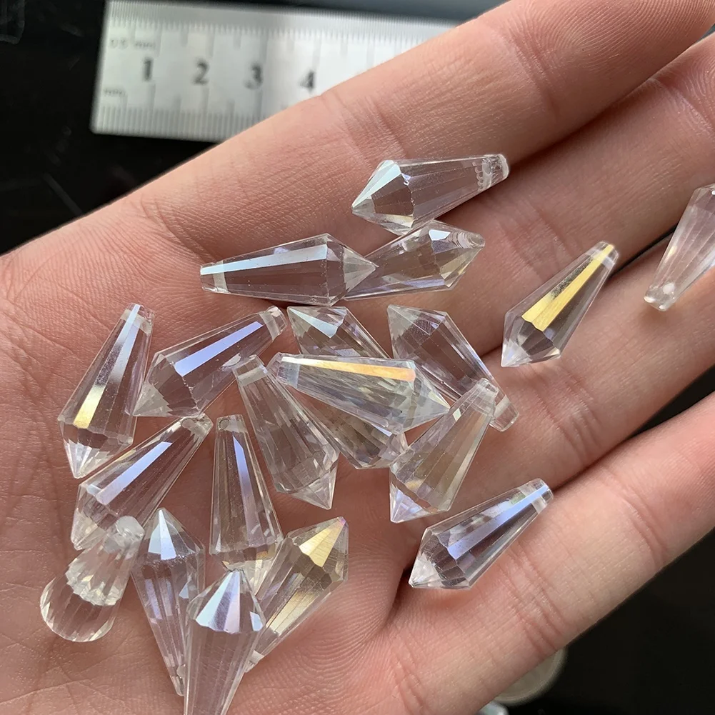 

10Pc Iridescent Point Icicle Arrow Head Charm Crystal Loose Spacer Beads Prism Chandelier Part DIY Suncatcher Cone
