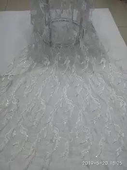 

Sequins Net Lace Fabric 2019 High Quality African Mesh Wedding Bride Dress Sewing Sequined Embroidered Material H5