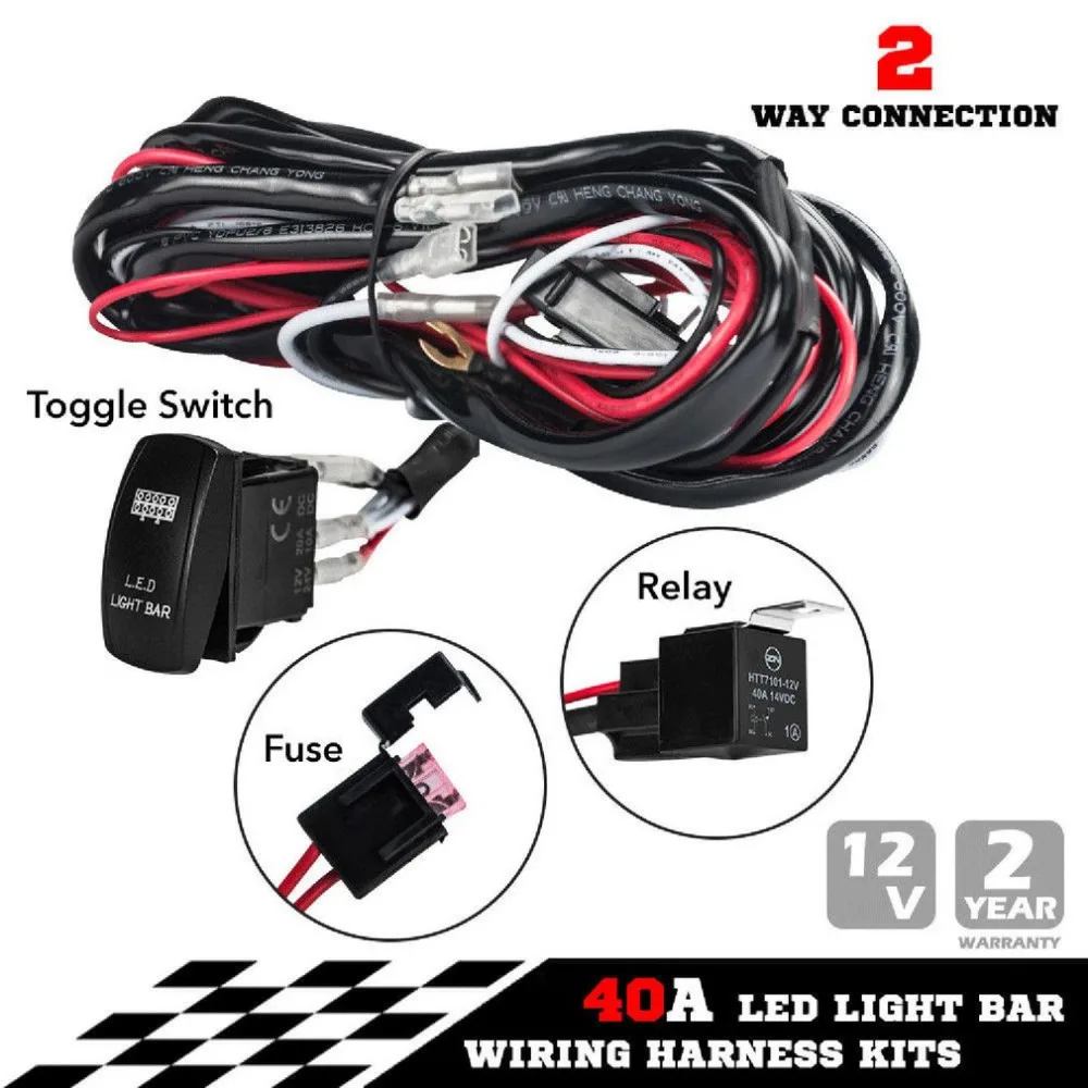 

Universal 12V 40A One-to-Two LED Light Bar Wiring Harness Rocker Switch Kits Relay Working Lamp Group with Quick Fitment