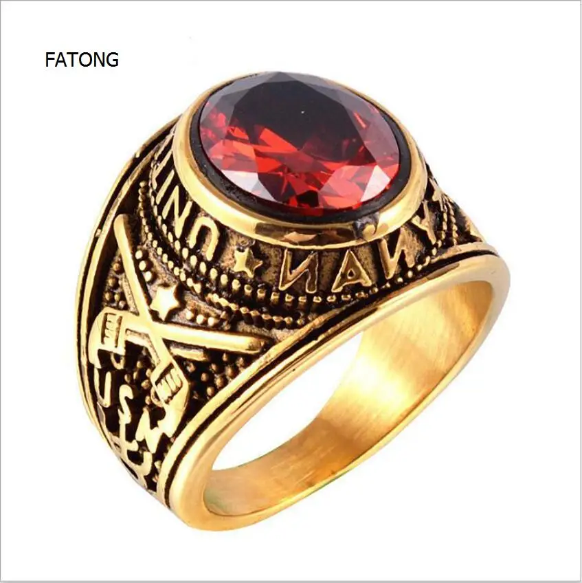 

American and European personalities Navy men's titanium steel zircon ring t0672