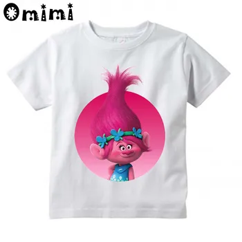 

Children's Cartoon Trolls Printed T Shirt Kids Great Casual Short Sleeve Tops Boys and Girls White Cute T-Shirt