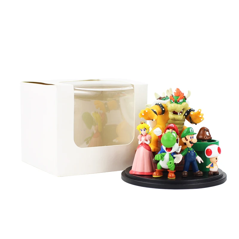 

10cm one set Hot Game Super Mario Bros Game with base action figure model toy mario luigi koopa browser yoshi peach princess toy