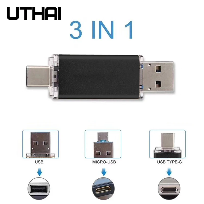 UTHAI C13 USB3.0 флеш-накопитель type-C/Micro/USB3.0 3в1 диск 32 Гб металлический флеш-накопитель 64 ГБ тип C Высокоскоростной U флеш-накопитель 16 Гб