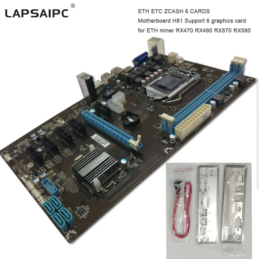 

Lapsaipc h81 Motherboard miner RX470 RX480 RX570 RX580 Tested support 6 graphics card instead TB85 TB250 motherboard H81