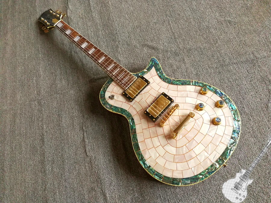 

Free delivery, hot sale electric guitar, front real abalone top red body, all colors and logo can be customized!