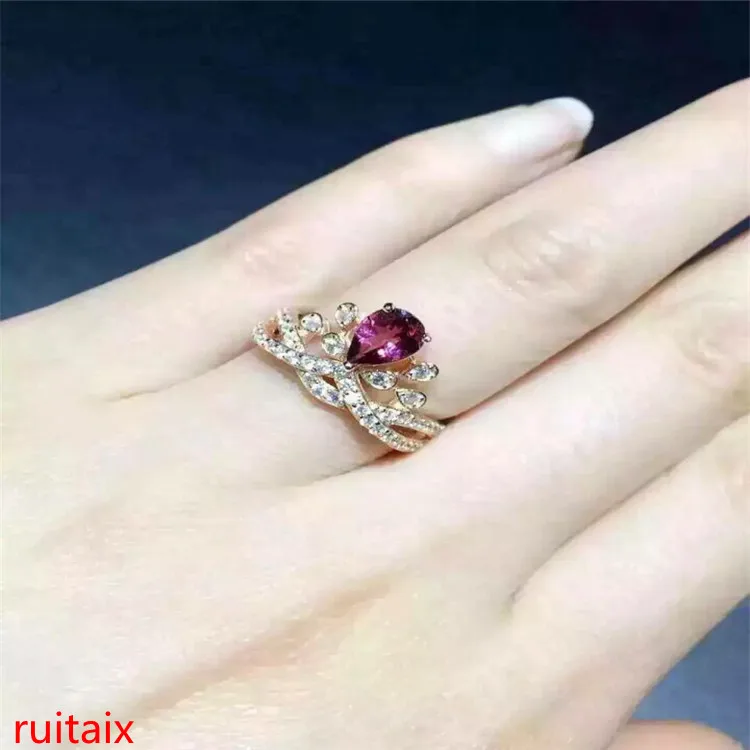 

KJJEAXCMY fine jewelry S925 silver inlaid with natural tourmaline crown 1 gem female ring inlaid to order wholesale.