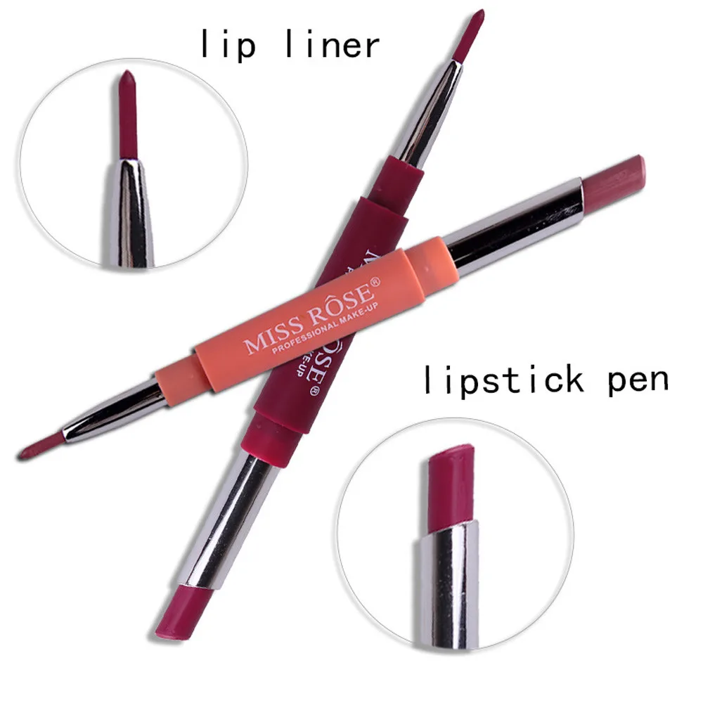 MISS ROSE Double-end Lasting Lipliner Waterproof Lip Liner Stick Pencil 8 Color Lipsticks Waterproof Long-lasting Easy to Wear