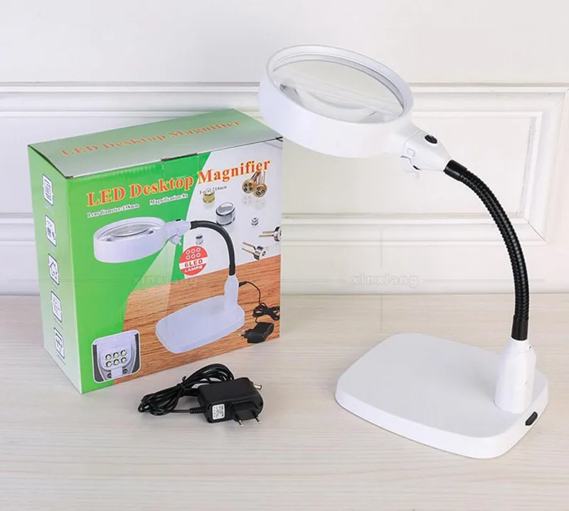 10X 6pcs LED Lamps Desktop LED Magnifier Table Lamp Light