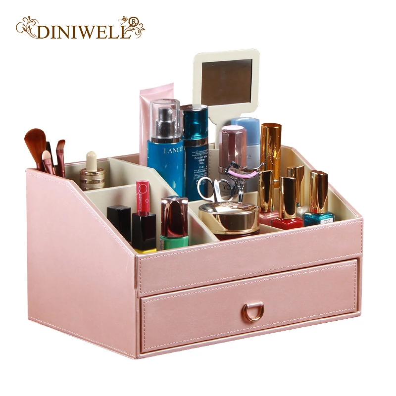 

DINIWELL Multi-functional Leather Makeup Organizer Eyebrow Pencil Lipstick Makeup Brush Makeup Box Home Desktop Organizer Holder