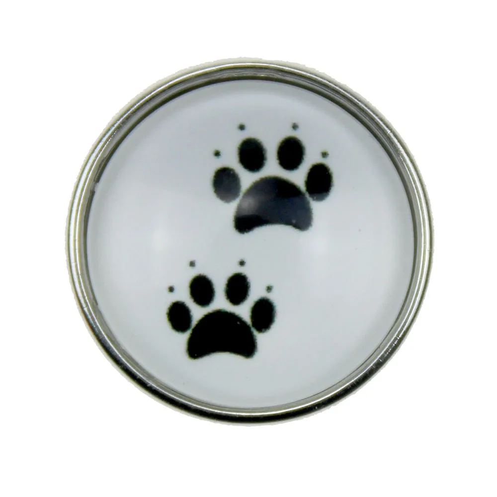 

10pcs/lot 18mm Glass Print Animal Paw Snap Button Jewelry Alloy Button Fit Snaps Bracelets Jewelry For Women