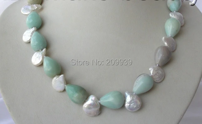 

huij 00916 stunning 18mm drip multicolor crude Aquamarine white pearls necklace