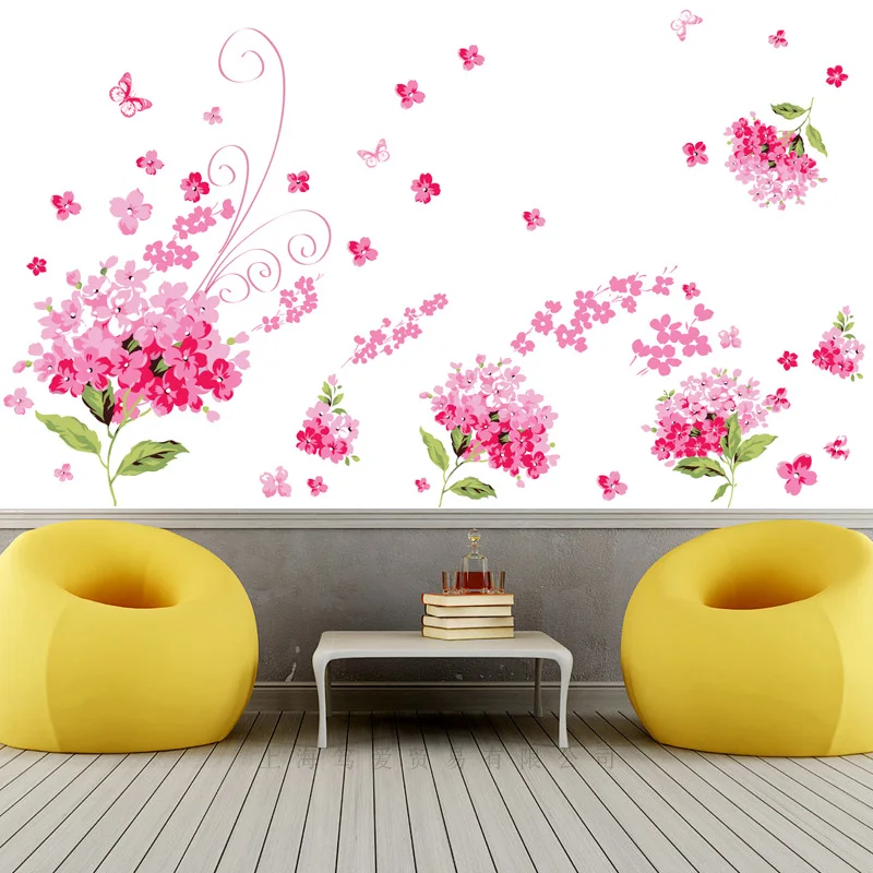 Very nice Pink flowers wall sticker PVC Material DIY waterproof wall