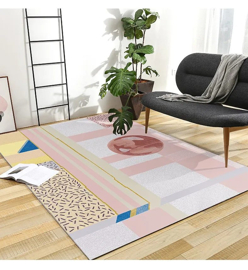 Discount Pink color post-modern  decoration coffee table carpet  Nordic style big size bedside rug, INS geometric living room rug 9