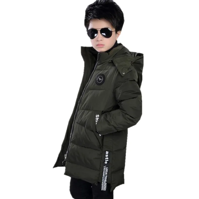 Детская парка до-30 градусов зимние куртки одежда для детей г., теплое пуховое пальто с хлопковой подкладкой для больших мальчиков утепленная верхняя одежда - Цвет: Зеленый