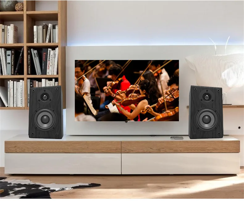 LONPOO Bookshelf Speaker Passive Pair 2-Way 75W *2 Classic Wooden Loudspeaker with 4-inch Carbon Fiber Woofer Tweeter Speaker