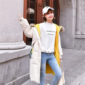 

Winter Women Down Jacket 2019 New Color Fur Collar Waist Slim Thick Bottom Down Jacket Hooded Warm Large Size Outerwear Women254