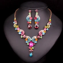 Fashion Crystal Bridal Jewelry Sets Party Costume Accessories Wedding Necklace Earring Set jewellery Decoration for Brides
