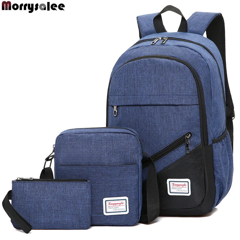 Нейлоновый рюкзак 3 шт./компл. Для женщин школьный рюкзак, школьный рюкзак, Для мужчин плеча комплекты с сумкой сумки - Цвет: Синий