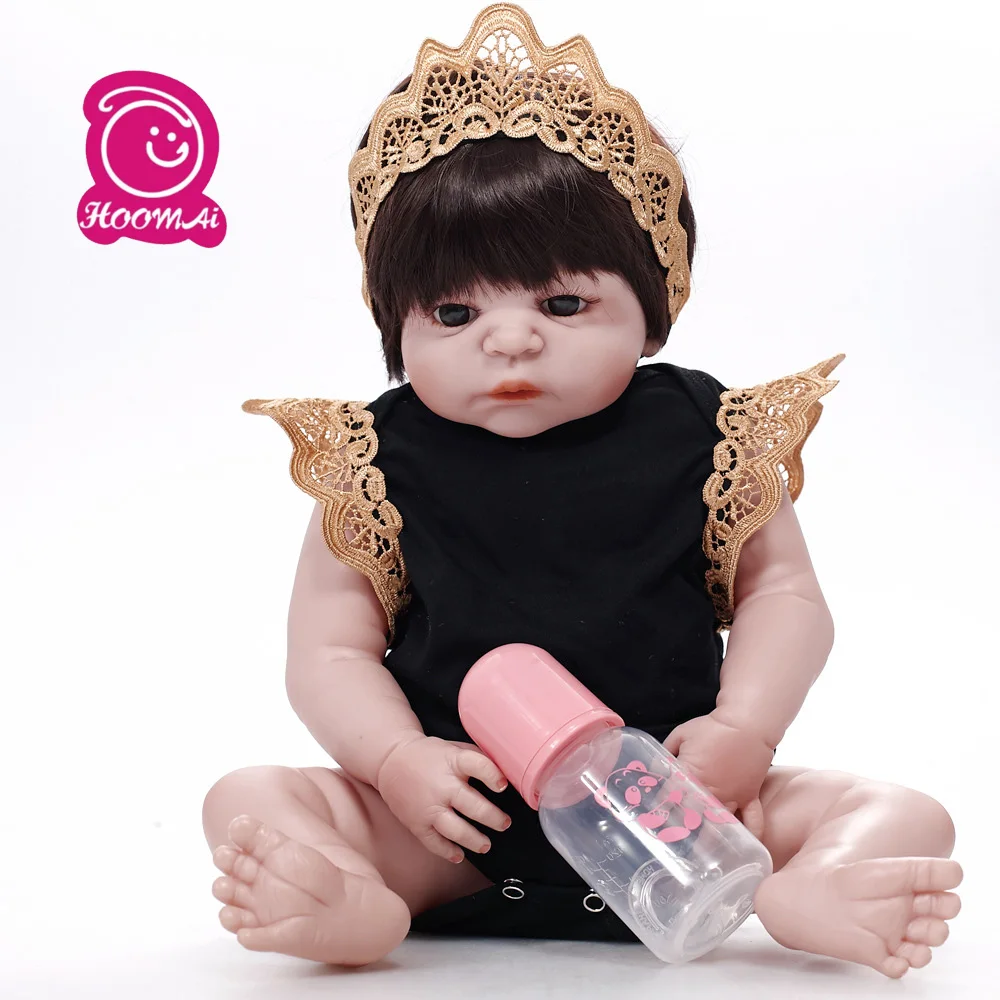 

22"new Arrival Popular Full Silicone Simulation Newborn Baby Girl with Black Skin Bebe Boneca Silicone Reborn Baby Dolls