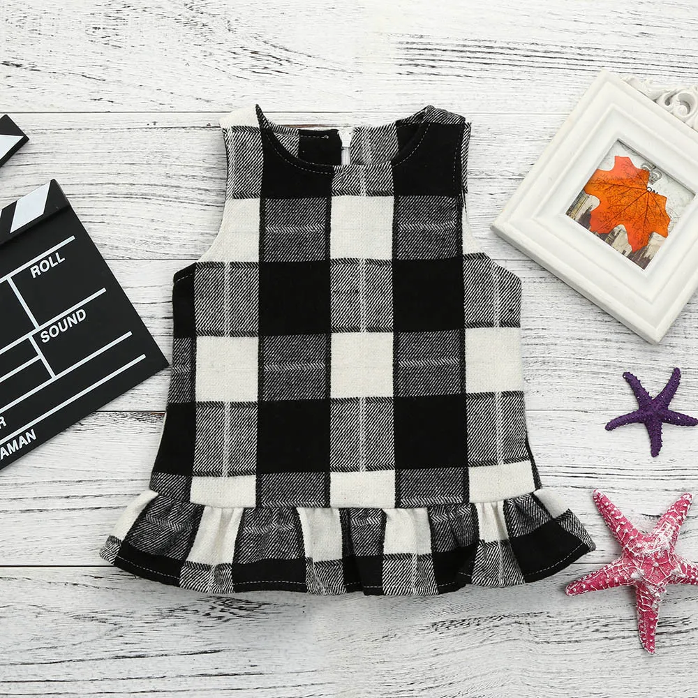 0-4T Baby Kid Girl Dress Ruffle Sleeveless Outerwear Plaid Vest Outfit Toddler Zipper Party Children Clothes BFOF | Детская одежда и