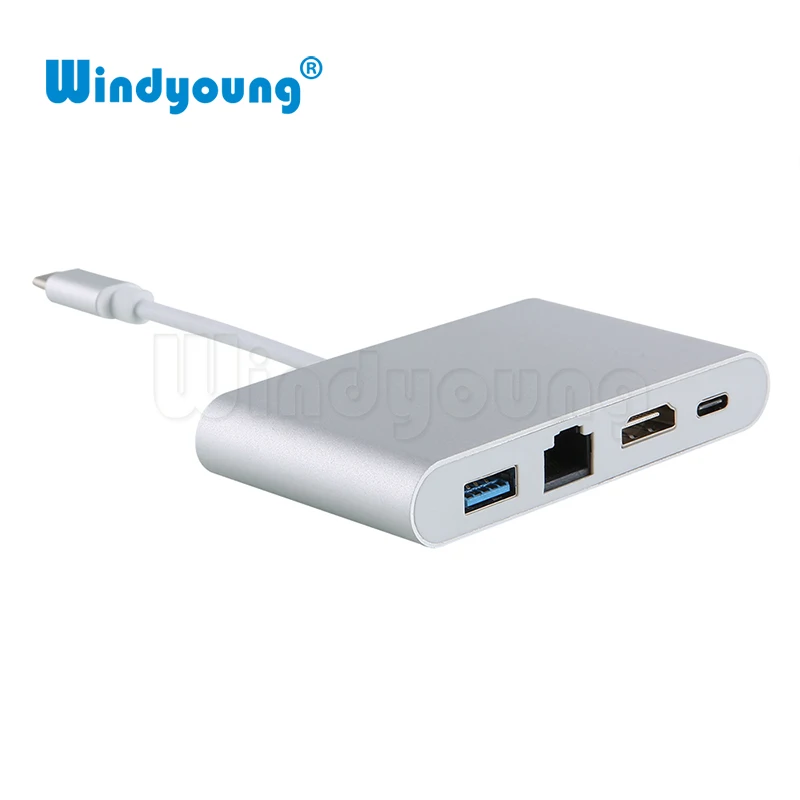 USB-C концентратор адаптер 4 в 1 USB 3,1 type C к HDMI 4K Gigabit Ethernet RJ45 USB 3,0 многопортовый цифровой видео конвертер