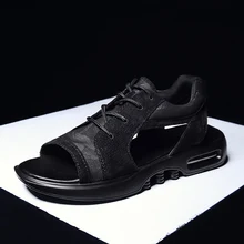 Пожарная Мужская Летняя обувь; трендовые сандалии; модные мужские сандалии; пляжная обувь; дышащие лоферы с мягкой подошвой; мужские сетчатые туфли на плоской подошве со шнуровкой