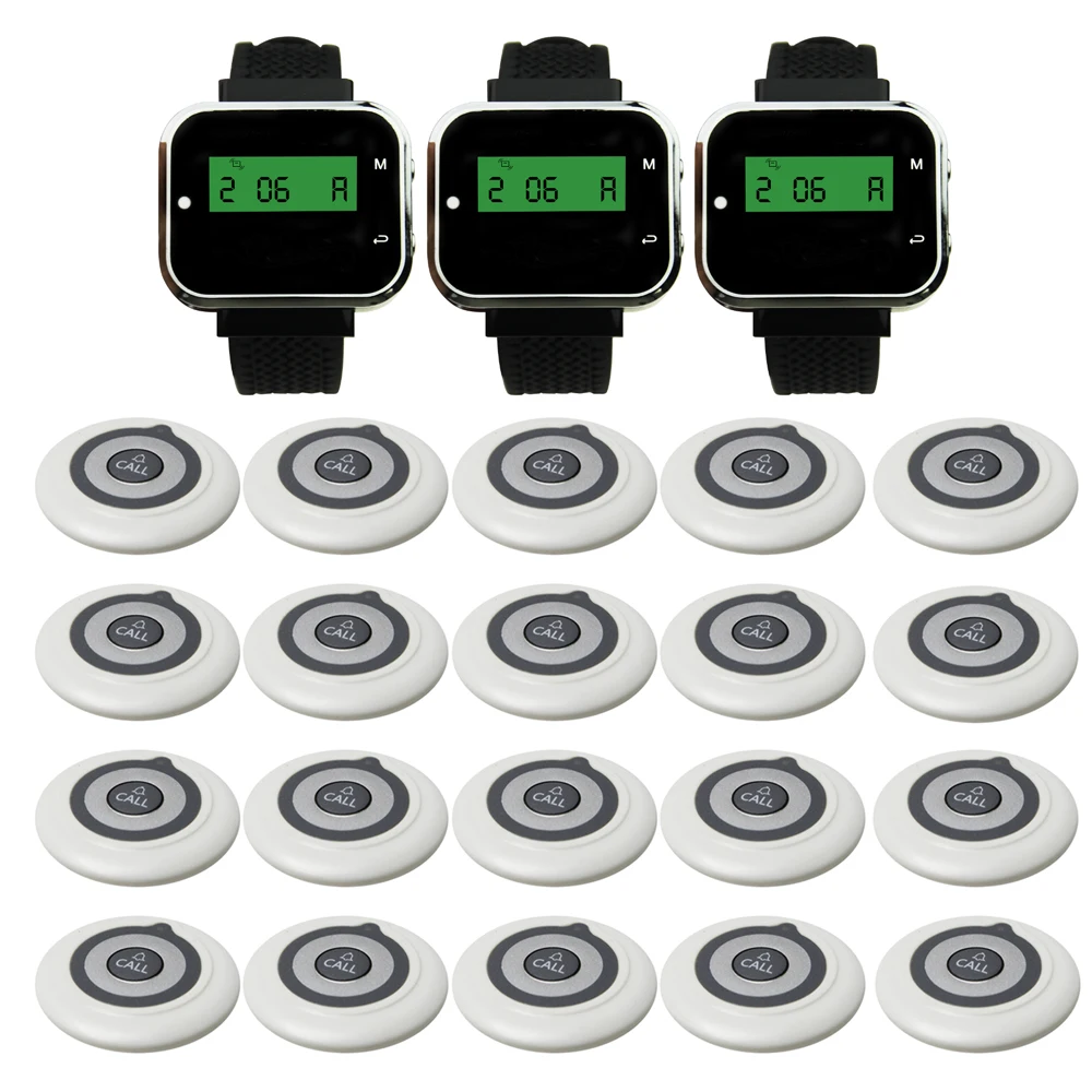

JINGLE BELLS restaurant CTT19 20 call buttons transmitters 3 watch pager guest waiter pager Queue Calling System table buzzer