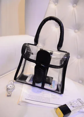 

And the wind in the spring of 2019 new small bag belt decoration Handbag Bag stitching transparent Shoulder Messenger Bag