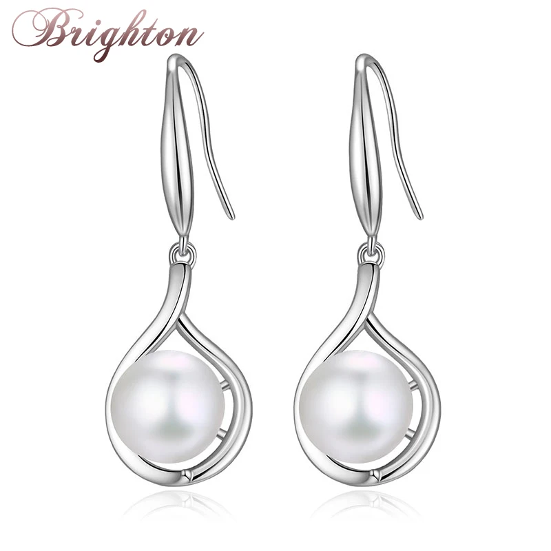 

Brighton Top Quality 100% Real 925 Sterling Silver Freshwater Pearl Earrings For Lady Female Drop Earrings Authentic Jewelry Hot