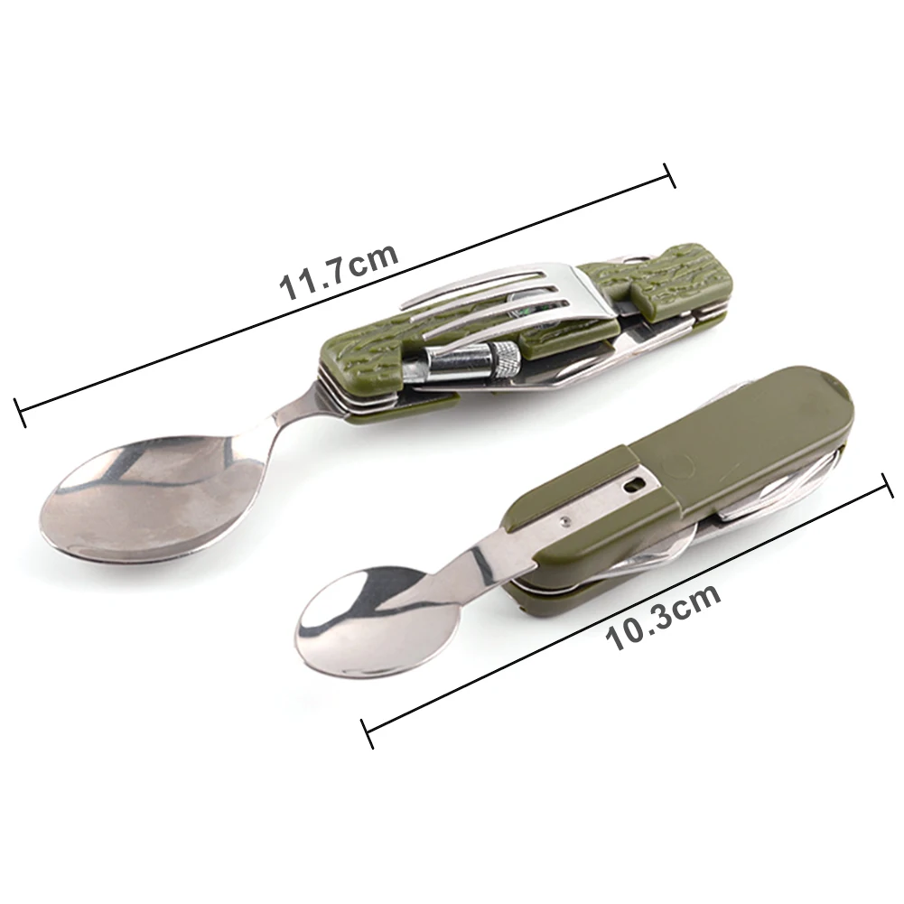 Outdoor Camping Stainless Steel Tableware Portable Folding Picnic Spoon Fork Bottle Opener Multi-functional Tableware Outdoor Camping Stainless Steel Tableware Portable Folding Picnic Spoon Fork Bottle Opener Multi-functional Tableware