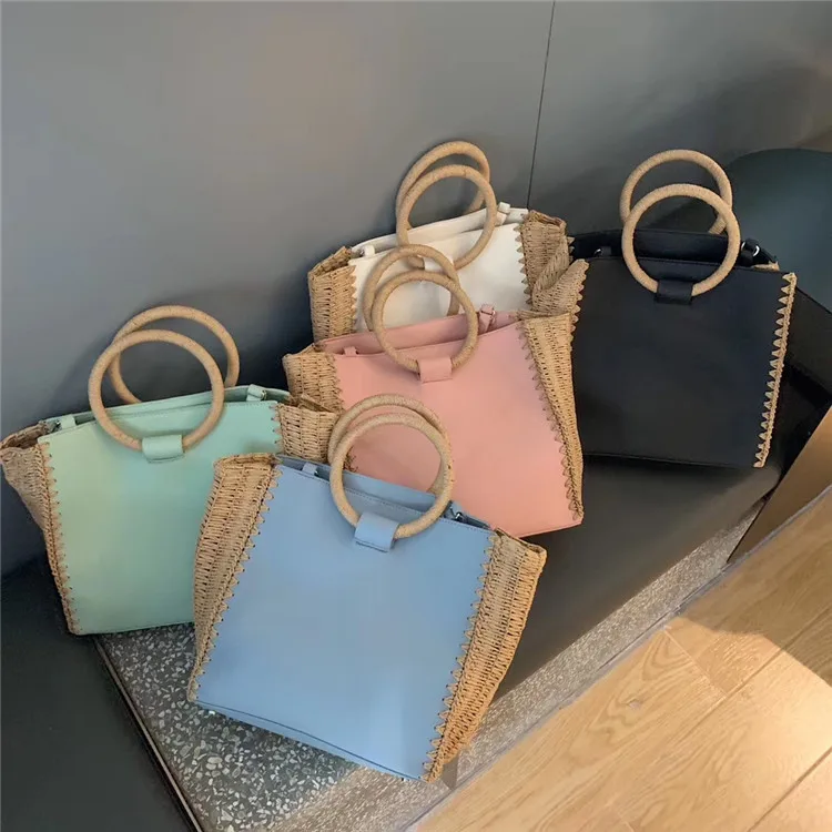 

Straw Beach Bags for Women Purse 2019 Handbag Female Clutch Bamboo Bag Womens leather Purses Handbags Shoulder Women Woven Bags