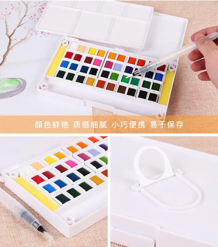 Professional Solid Watercolor Paint Box with Paint Brush Bright Color Portable Watercolor Pigment Set for Art Supplies