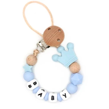 

Customized Name Baby Pacifier Clips Crown Beads Soother Clip Infant Attache Sucette BPA Free Newborn Baby Pacifier Holder Chain