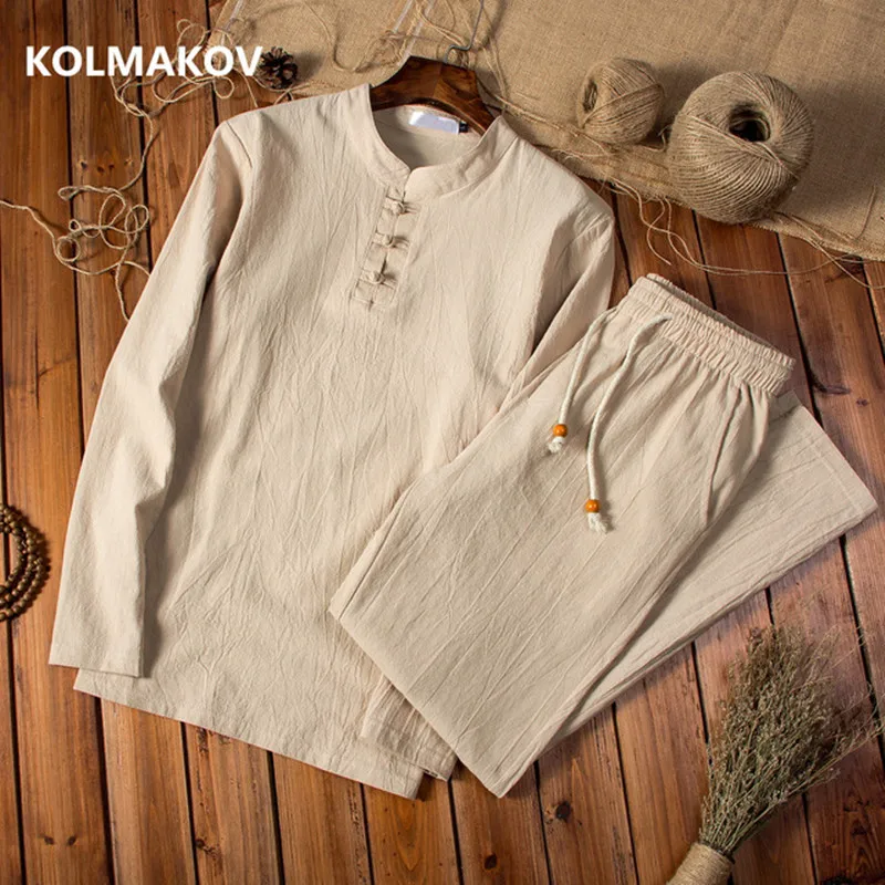 (Shirt + trousers) 2020 autumn men shirt Man Cotton and linen shirts men's High quality of casual fashion shirts men size M-5XL (Shirt + trousers) 2020 autumn men shirt Man Cotton and linen shirts men's High quality of casual fashion shirts men size M-5XL