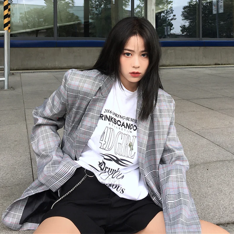 Весна корейский Костюм Ulzzang Harajuku BF ветер ретро клетчатый костюм Свободный Повседневный мужской и женский пиджак костюм пара моделей