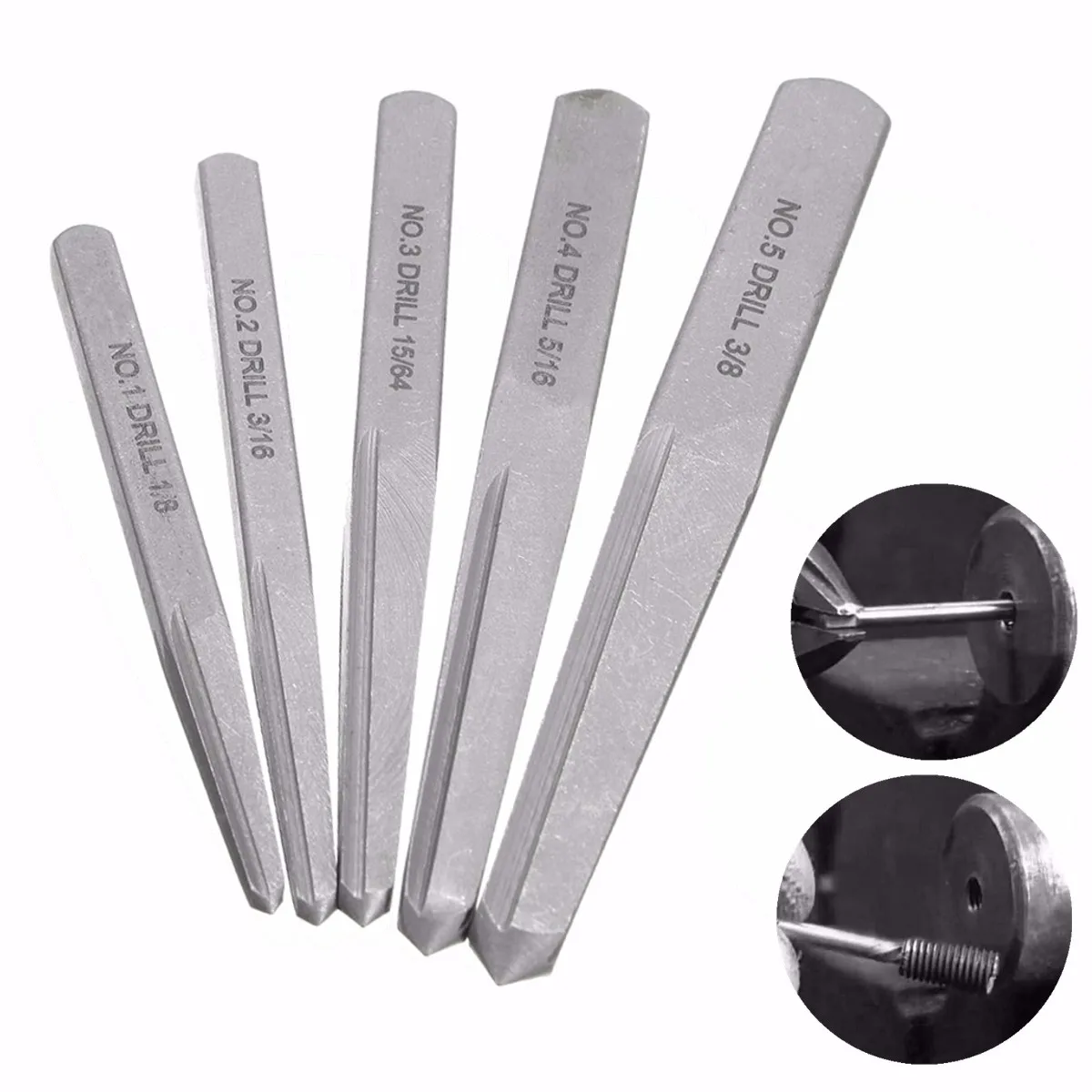 

XNEMON 5pcs/set Chrome Vanadium Steel Screw Extractor Easy Out Set Drill Bits Guide Broken Damaged Bolt Remover