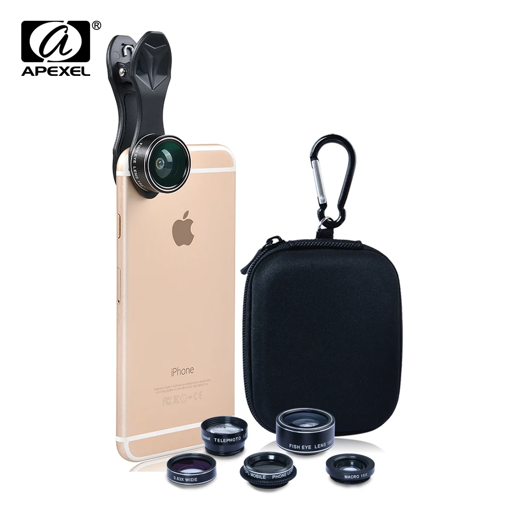 Оптический Объектив Apexel 198 Fisheye 150 широкоугольный и 15x Macro 2X Tele CPL фильтр для камеры