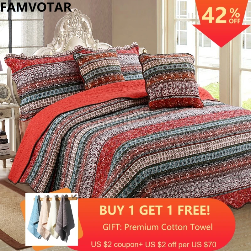 Famvotar Bohemian Striped Classical Cotton 3 Piece Patchwork Bedspread ...