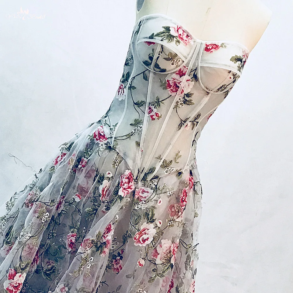 RSE865 печатных вечернее длинное платье Винтаж костяком корсет Милая декольте цветок Vestido Formatura