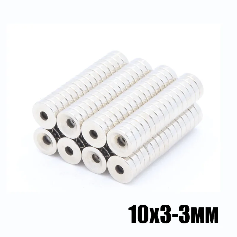 

50pcs 10x3-3 mm neodymium 10X3-3mm iron boron strong magnet strong magnetic iron strong magnetic steel round with hole