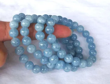 

Free Shipping Natural Aquamarine 9mm Round Beads Bracelet Women Jewelry Accessories Weddings Parties Birthday Gift